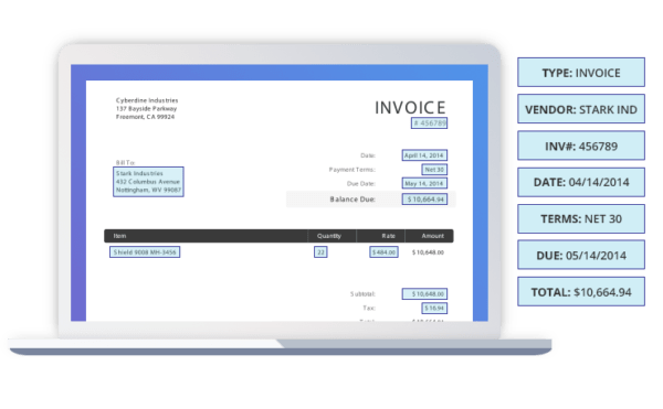 An automatic electronic invoice on a computer screen
