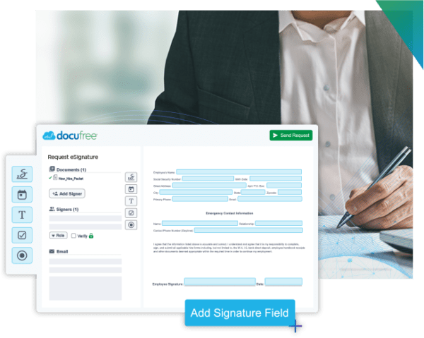 Man signing his eSignature with docufree