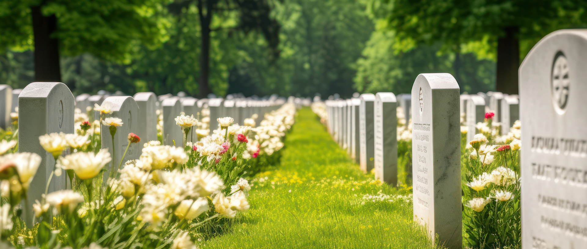 Cemetery headstones spring time